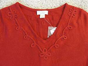 Christopher & Banks M Red Sweater Beaded Long Sleeve New w Tags  