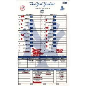Yankees at Royals 4 09 2008 Game Used Lineup Card (MLB Auth)  