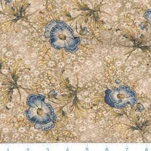  45 Wide Vintage Nouveau Carnations Blue Fabric By The 