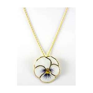  REAL FLOWER White Pansy Pendant Necklace White: Jewelry