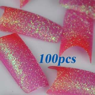 100 GLITTER Red Pink False French Acrylic Nail Tips New  