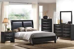 Avant garde Decor Queen Bed Room Furniture w/ its Black Faux Leather 