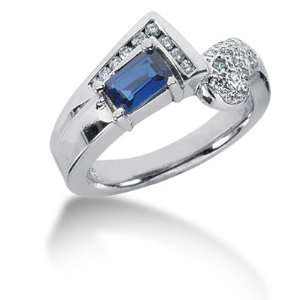  0.95 Ct Diamond Sapphire Ring Engagement Emerald cut 14k 