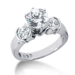   Engagement Ring Round Bezel Three Stone 14k White Gold DALES Jewelry