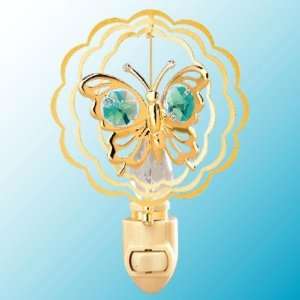  Mini Butterfly In Circle 24k Gold/Green Crystal Night 