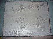 The handprints of Bob Hope in front of The Great Movie Ride at Walt 