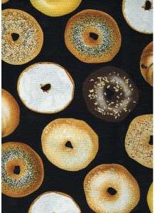 BAGELS CREAM CHEESE ON BLACK~ Cotton Quilt Fabric  