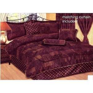   King Size Purple Bed in a Bag Comforter Bedding Set w/Curtain: Home