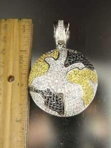 925 STERLING SILVER LARGE ICY WORLD MAP CHARM PENDANT  