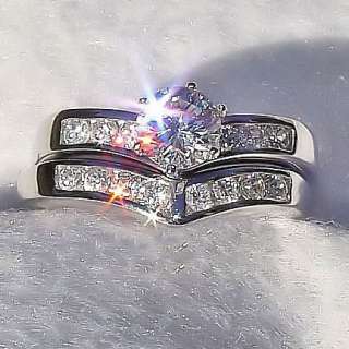 6c Russian CZ V Step Wedding Ring Set 925 Silver sz 5  