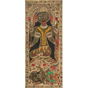 Goddess Kali   Madhubani Painting on Hand Made Paper   Folk Painting 