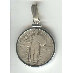 STANDING LIBERTY QUARTER, MOUNTED IN A STERLING SILVER HOLDER WITH A 