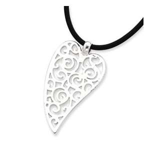  Sterling Silver Heart Pendant Cord Necklace Jewelry