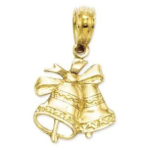  14k Gold Polished Christmas Bells Pendant: Jewelry