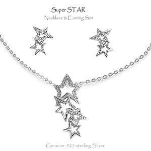 Silver Stars Earring & Necklace Set  