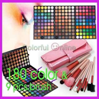 180 Color Warm&Shimmer&Matte Makeup Eye Shadow Palette + 9 pc Pink 