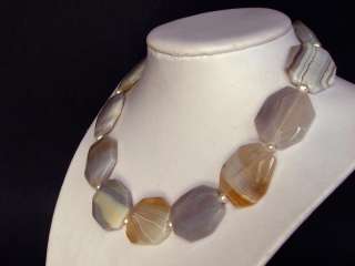 Necklace Yellow Botswana Agate 32mm Flat Facet 925  