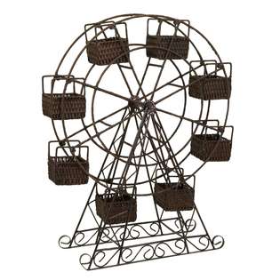   Rustic Brown Rattan Ferris Wheel with Planter Baskets 