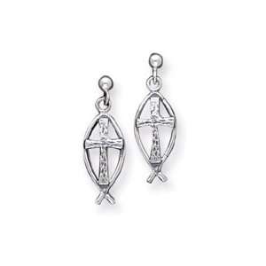    Sterling Silver Ichthus Fish Cross Earrings   JewelryWeb: Jewelry