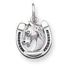 JewelryWeb Sterling Silver Antique Horseshoe and Horse Head Pendant