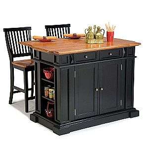   home styles kitchen island with two stools black cottage oak finish