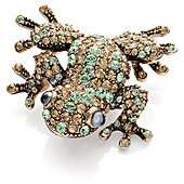 Pave Gold Tone Crystal Set Frog Brooch