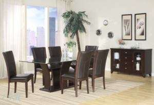 7PC MODERN GLASS TOP ESPRESSO DINING WOOD TABLE SET  