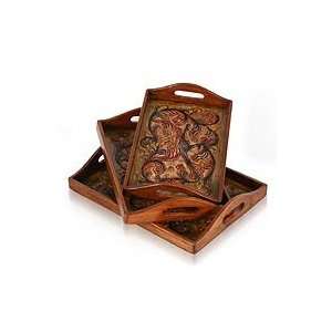  Cedar and leather trays, Wings of Liberty (set of 3 