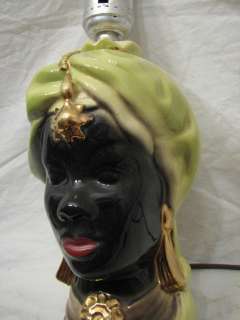   ART POTTERY LAMP EXOTIC BLACK GENIE HEAD TURBAN NATIVE BLACKAMOOR MOOR