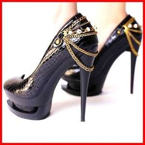   Chains Double Platform Stiletto High Heel Shoes Boot SZ US 5 6 7 8 9