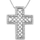 Joolwe Sterling Silver and Diamond Basket Weave Cross Pendant