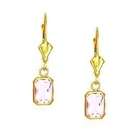 JewelryWeb 14k Yellow 7x5 mm Emerald Cut Rose Pink CZ Drop Earrings