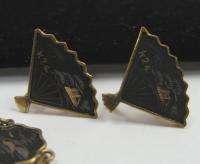   24k gold plated JAPAN DAMASCENE set FAN BRACELET & earrings  