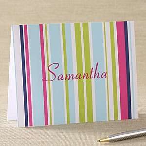  Girls Striped Personalized Note Card Set: Health 