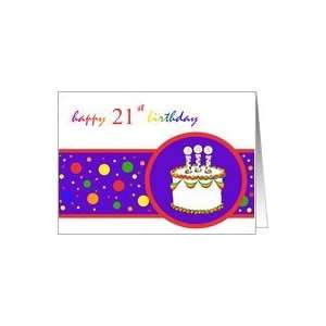  21st Happy Birthday Cake rainbow design Card: Toys & Games