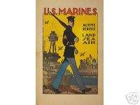 Vintage USMC Active Service  Land, Sea, Air Poster  