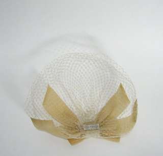 Vintage Ladies Hat Fascinator Taupe Netting Bow Birdcage  