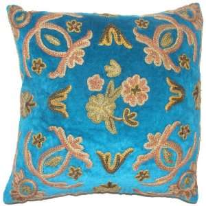  Crewel Pillow Art Nouveau Turquoise Silk Organza (18X18 