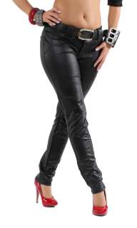   Womens Skinny Jeans Leather Look Trousers INCL. BELT Size 8 14  