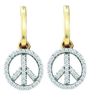   Diamond Yellow Gold Peace Sign Dangle Earrings: SeaofDiamonds: Jewelry