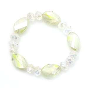   Faceted Bead Bracelet; 15mm Beads; White Mixed Print; Stretch: Jewelry