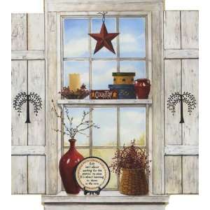  Country SHUTTER WINDOW with WILLOWS Wallpaper Mural