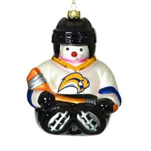 Pack of 2 NHL Buffalo Sabres Hockey Snowman Glass Christmas Ornaments 