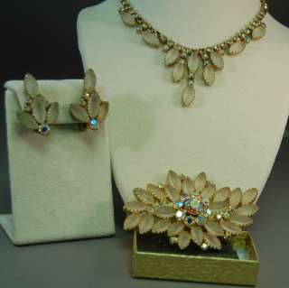   Marquise Cut Stones/AB Rhinestones Necklace,Earrings, Brooch  