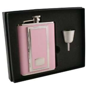  Visol SP Pink Leather 6oz Flask Gift Set Kitchen 
