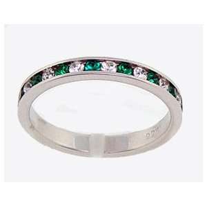  Sterling Silver Eternity Ring with Green and Clear Cubic 