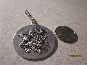 BUTTERFLY & ROSES DISK ZIPPER PULL PURSE CHARM #104 NEW  