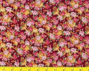 Red Yellow Pink Roses Quilting Fabric by Yard 1159  