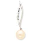 JewelryWeb 14k White Gold Diamond and Pink Cultured Pearl Pendant