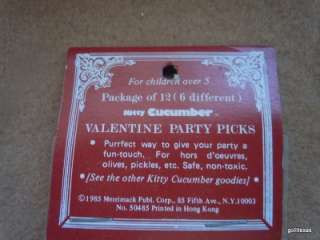 Vintage Kitty Cucumber Party Picks Valentines New in Package  